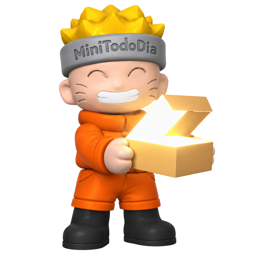 Personagem verde segurando uma caixa amarela sobre fundo branco